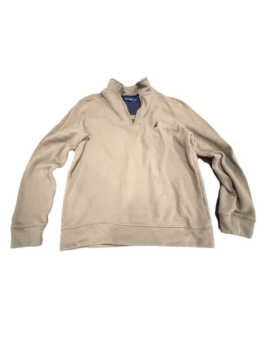 Nautica Mens Large Quarter Zip Pullover Tan Embroidered Logo